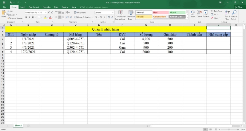 File Excel quản lý nhập hàng 