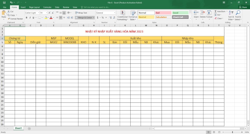 File Excel quản lý hàng hóa