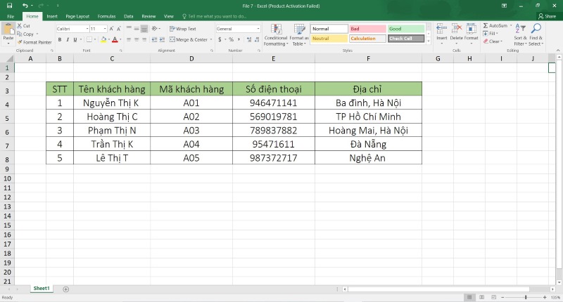 File Excel quản lý khách hàng